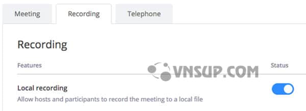 recording tab enable local recording 1 Hướng dẫn ghi âm cục bộ phần mềm zoom meetings