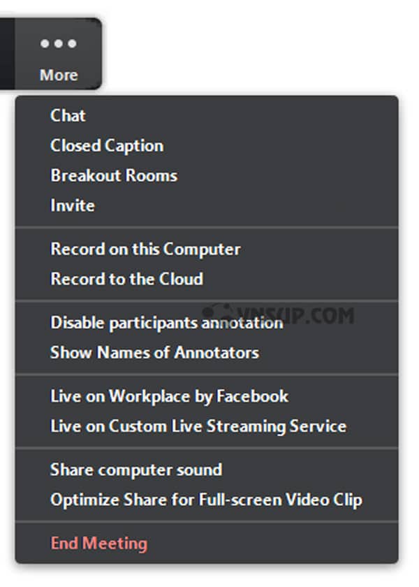 screen share controls more menu 2 1 Hướng dẫn cách chia sẻ màn hình phần mềm zoom trên Windows và Mac