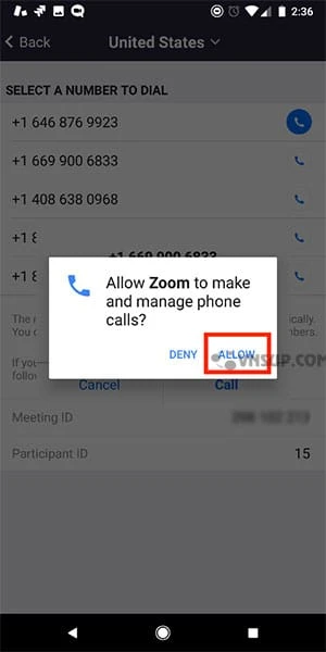 Hướng dẫn tham gia cuộc họp qua điện thoại 109 allow zoom to make and manage phone calls 78 Hướng dẫn tham gia cuộc họp qua điện thoại
