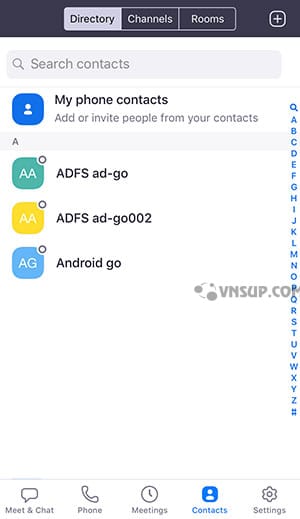contacts list 1 Hướng dẫn cách sử dụng Zoom Cloud Meetings trên iOS