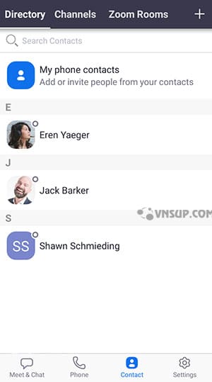 contacts list 2 Hướng dẫn sử dụng ứng dụng Zoom Cloud Meetings trên Android