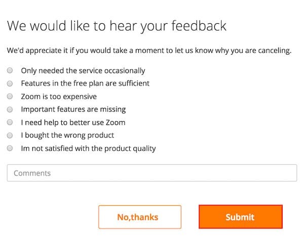 offer feedback 1 Làm cách nào để hủy đăng ký gói Zoom trả phí?