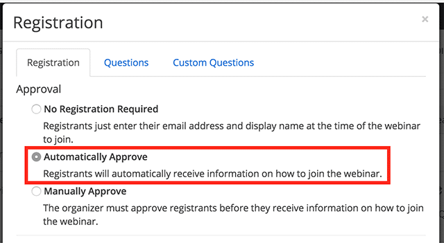 registration settings automatically approve option Lên lịch hội thảo trên web với Đăng ký năm 2024