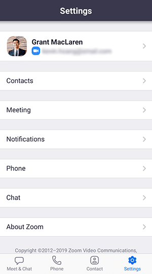 contact settings 1 Xem danh bạ điện thoại trong ứng dụng Zoom Mobile