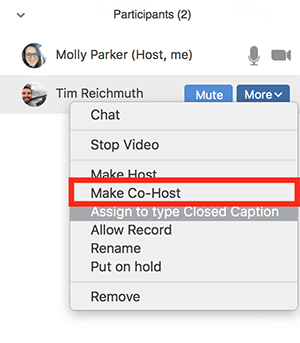 make co host option from participants list Enabling and Adding a Co-Host