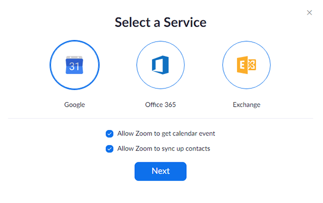 select a service and allow zoom to sync contacts Desktop Client Calendar and Contacts Integration năm 2024