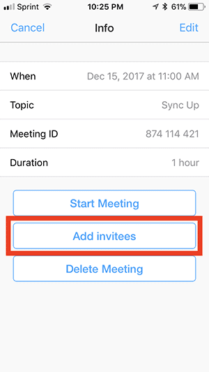 add invitees button Tôi có thể tìm thấy văn bản mời họp của Zoom Meeting ở đâu?
