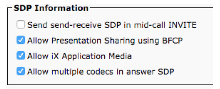 sdp information Thiết lập Trình quản lý truyền thông hợp nhất của Cisco (CUCM) bằng Zoom