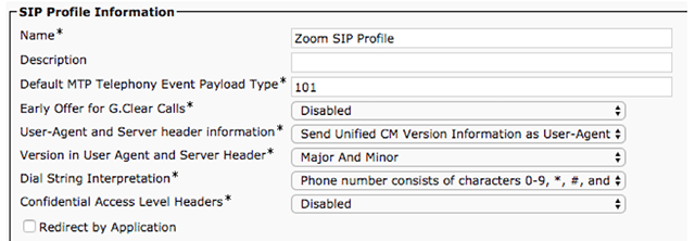 sip profile information Thiết lập Trình quản lý truyền thông hợp nhất của Cisco (CUCM) bằng Zoom
