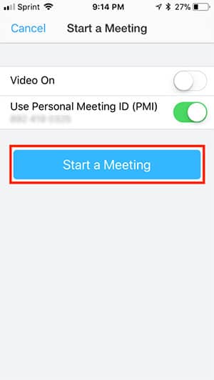 start a meeting button12 Sử dụng ID cuộc họp cá nhân (PMI) năm 2024