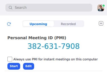 start meeting using pmi123 Sử dụng ID cuộc họp cá nhân (PMI)