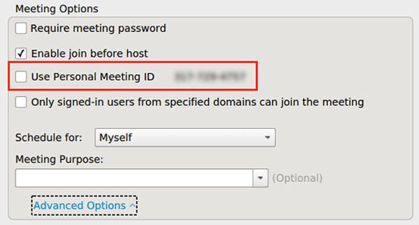 use personal meeting id option123 Sử dụng ID cuộc họp cá nhân (PMI)