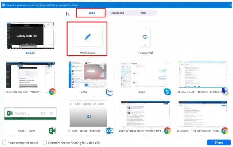 Chọn Share Screen