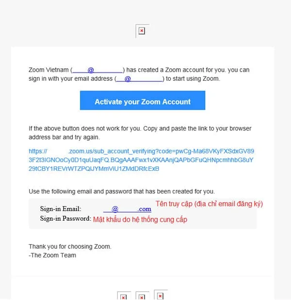 bấm vào nút Activate Your Zoom Account