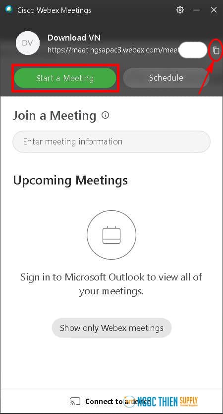 Sau đó, nhấn nút Start a Meeting để bắt đầu một buổi học/họp.