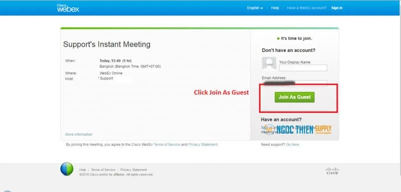 Đăng ký tài khoản Webex hoặc chọn tham gia với tư cách khách mời