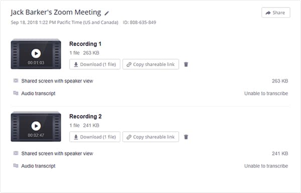 cloud recording list 3 Tính năng tự động biên soạn văn bản từ file ghi âm trên Zoom (Audio transcript) năm 2024