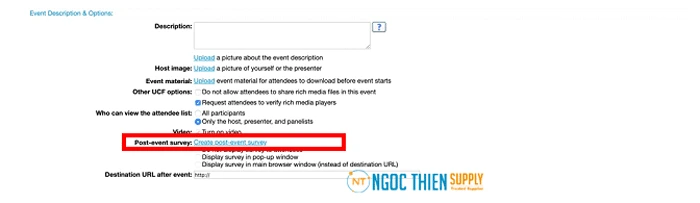 Chọn Creat post-event survey để làm bảng survey gửi đến người tham gia. 