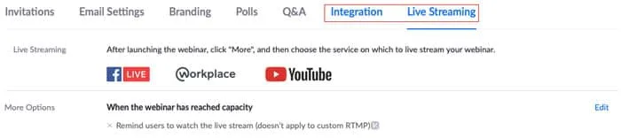 Tính năng Live Streaming của Webinar