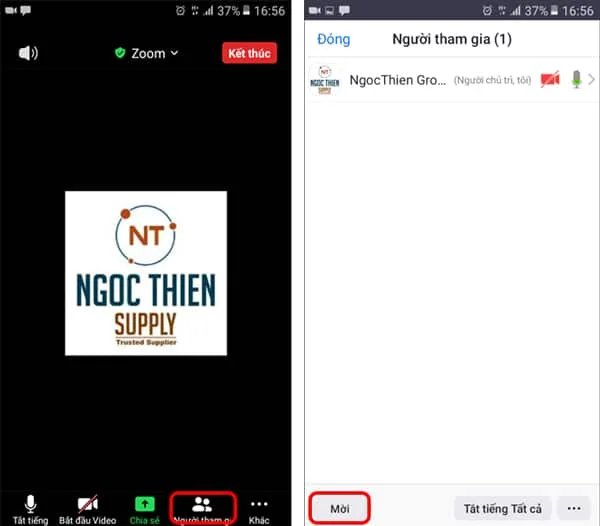 Mời học sinh tham gia buổi học, chọn Người tham gia, sau đó chọn Mời