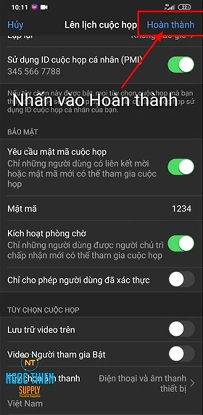Chọn Hoàn thành để kết thúc quá trình lên lịch