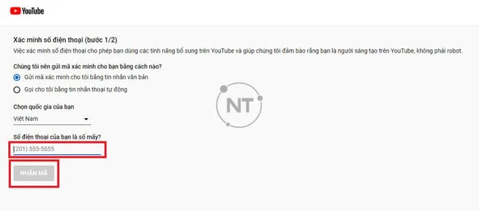 Nhập số điện thoại của bạn. Sau đó, nhấp chọn Nhận mã