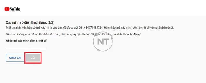Nhập mã xác minh, Nhấp chọn Gửi