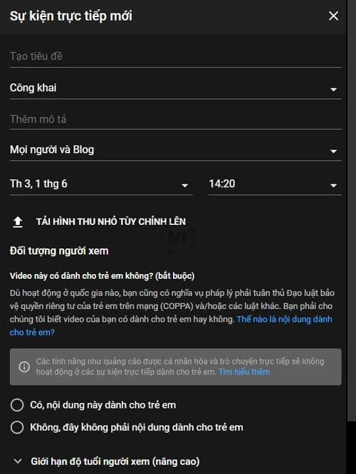 Lên lịch phát trực tiếp (SCHEDULE STREAM)
