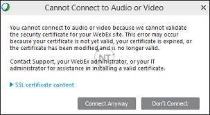 Không thể kết nối với âm thanh hoặc video khi tham gia cuộc họp Webex