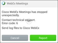 Ứng dụng Cisco Webex Meetings trên Android bị treo khi khởi chạy