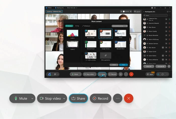 Cách share màn hình trên Webex trên máy tính và điện thoại