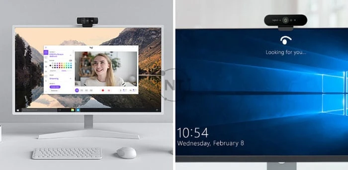 Đây là cái nhìn về Logitech C922 (trái) sử dụng phần mềm Logitech và Brio (phải) cho Windows Hello.