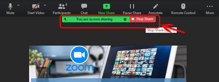 Nhấn Stop Share để ngừng chia sẻ màn hình trên Zoom