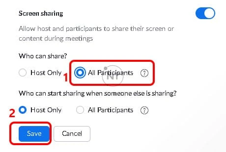 Share màn hình trên Zoom mặc định