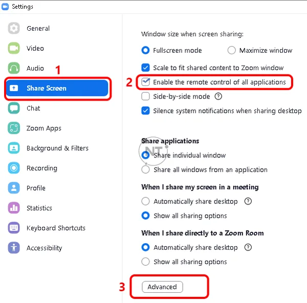 Chỉnh sửa cài đặt share màn hình trên Zoom 