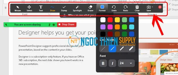 ghi chú thích hay vẽ trên màn hình được chia sẻ chọn Annotate