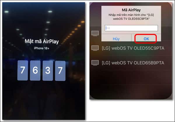 Nhập mã AirPlay trên Tivi vào điện thoại