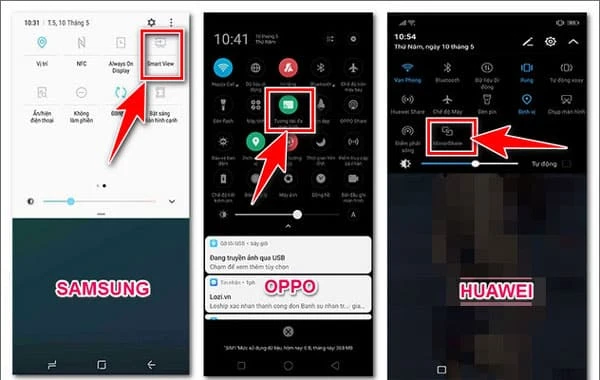 tìm và chọn "Phản Chiếu Màn Hình" hoặc "Screen Mirroring"
