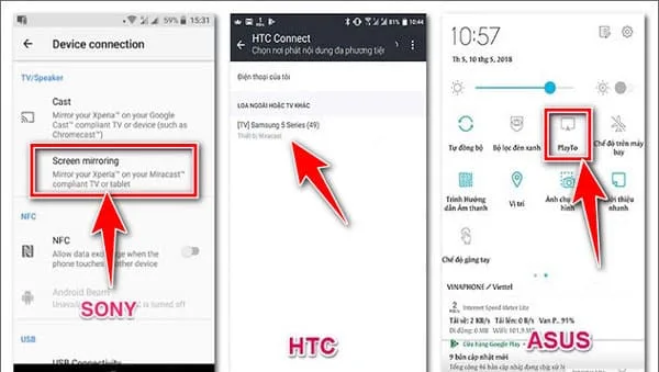 tìm và chọn "Phản Chiếu Màn Hình" hoặc "Screen Mirroring"