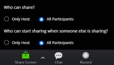 cạnh nút Share screen để thay đổi người có quyền truy cập