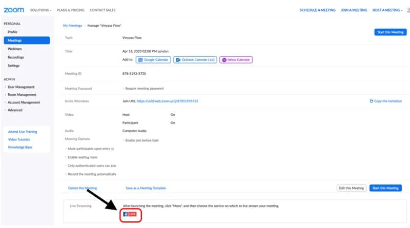 tùy chọn phát trực tiếp lên Facebook