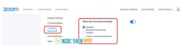 tùy chọn phát trực tiếp lên Facebook