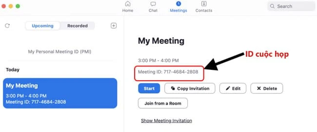 chia sẻ URL (link Zoom) với các học viên