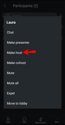 Chọn Make Host. Bây giờ người đó sẽ có vai trò là người chủ trì.