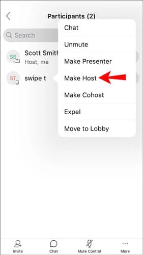 Chọn Make Host. Bây giờ người đó sẽ có vai trò là người chủ trì cuộc họp.