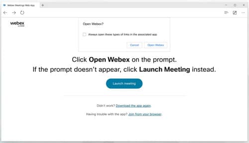 Webex bắt đầu chuẩn bị để kết nối bạn với cuộc họp của bạn