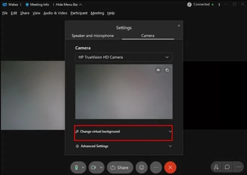 Đi tới Camera và sau đó chọn Change Virtual Background.