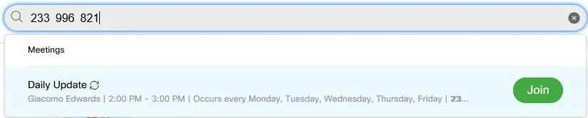 Nếu bạn có tài khoản Webex, hãy đăng nhập vào trang Webex của bạn và nhập số cuộc họp vào hộp tìm kiếm