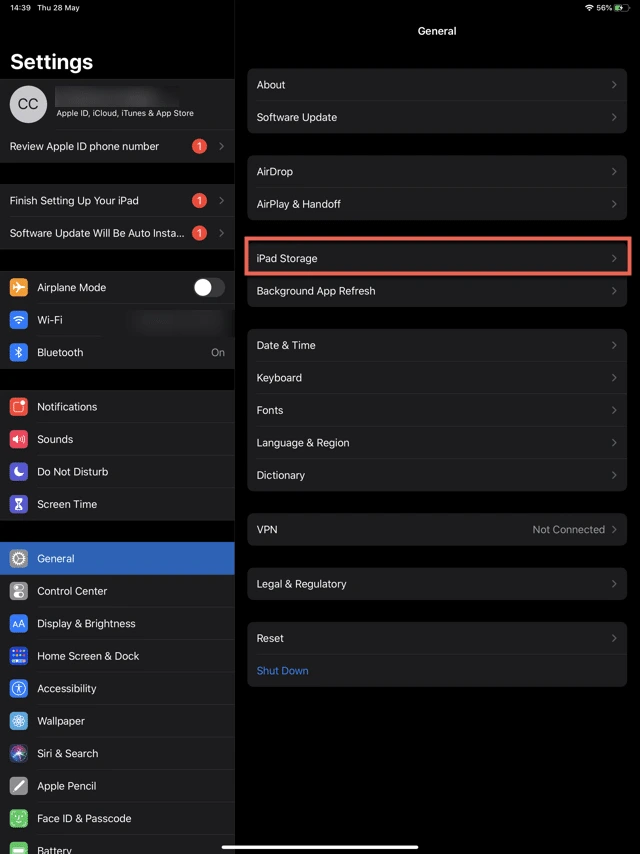 Chọn iPhone Storage [Bộ nhớ iPhone] hoặc iPad Storage [Bộ nhớ iPad].