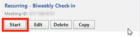 Trong Zoom desktop client, nhấn vào thẻ&nbsp;Meetings [Cuộc họp]. Tìm hội thảo trực tuyến và nhấn vào&nbsp;Start [Bắt đầu].